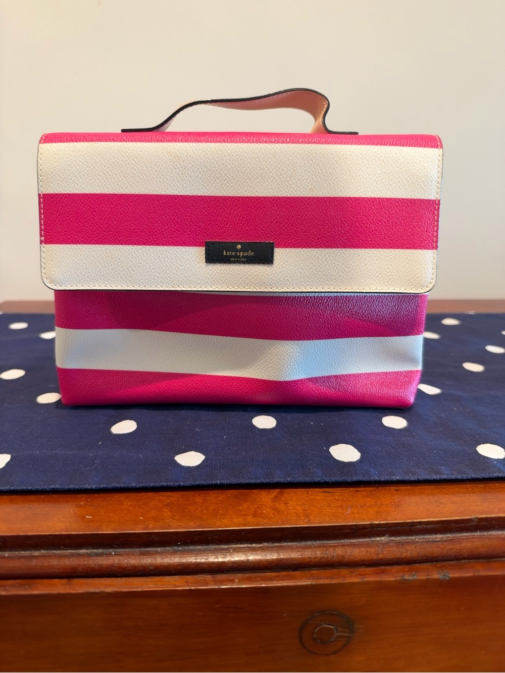 kate spade Pink and White Striped Top-Handle Mini Bag